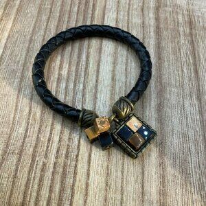 Chico's Braided Leather and Stone Wrap Bracelet
